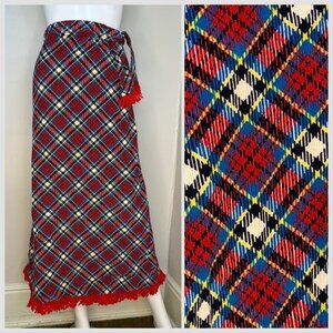 Vintage 1970s Plaid Corduroy Maxi skirt, Fringe Trim, Flora Ottimer Girls 12/14